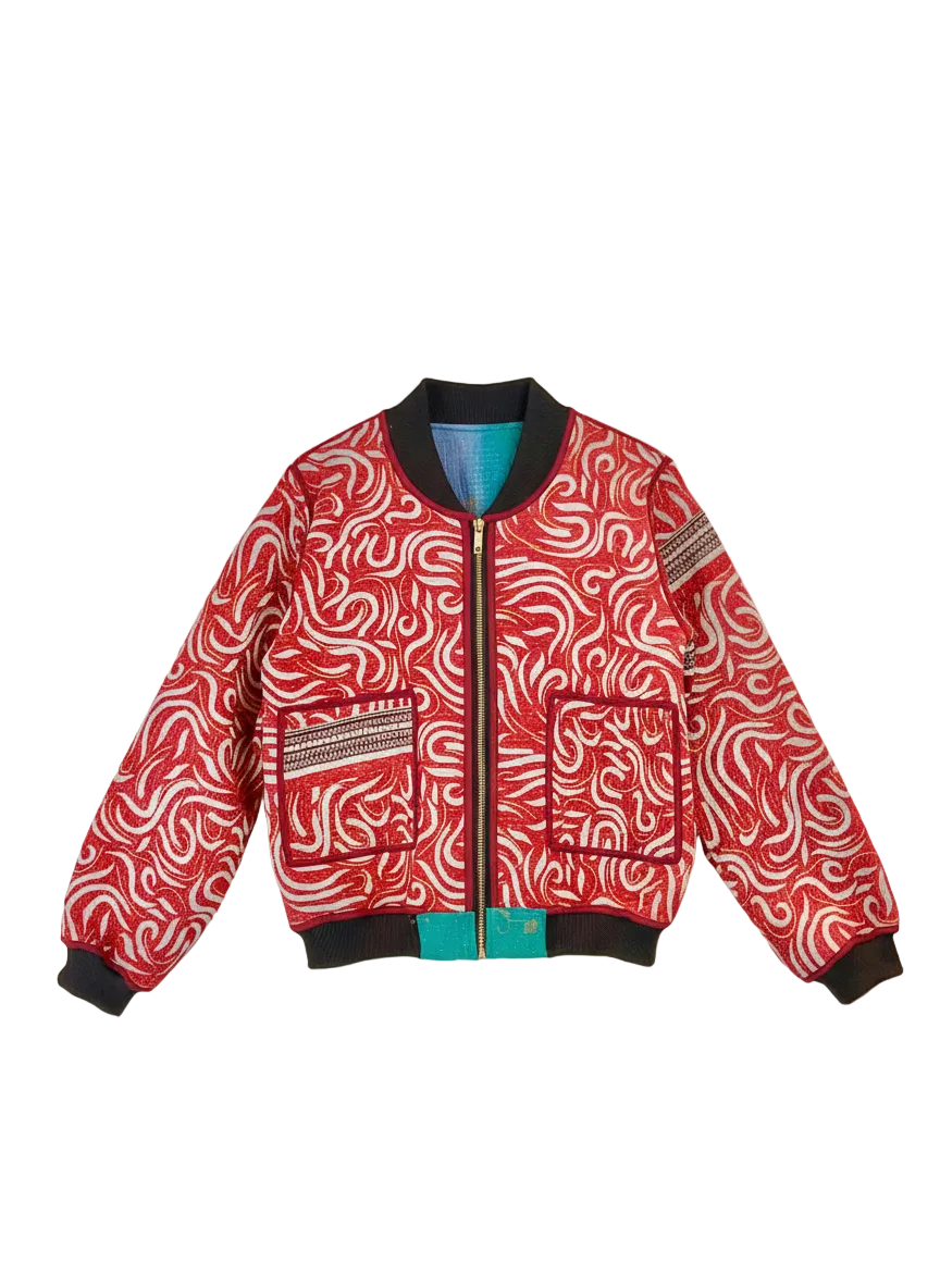 Sophia Reversible Kantha Bomber - Evergreen Classic - XL