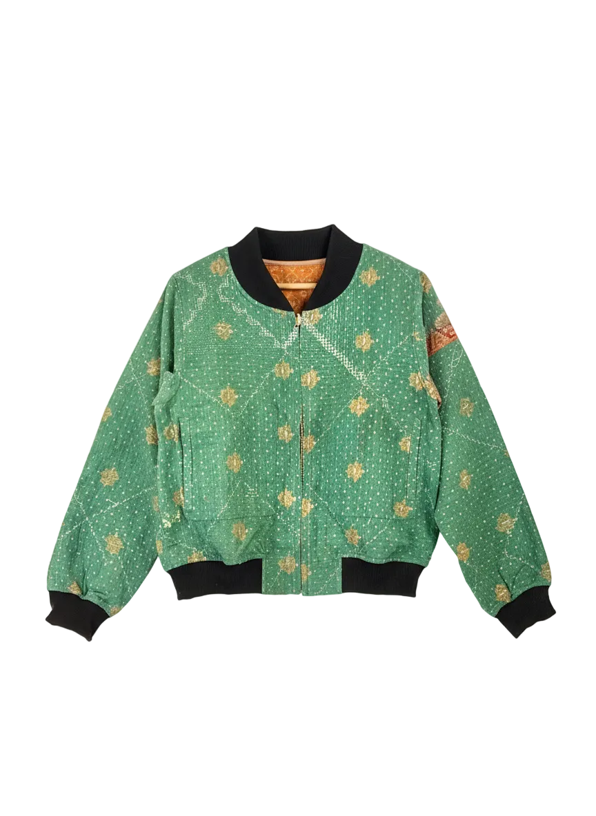 Sophia Reversible Kantha Bomber - Evergreen Gratitude - M