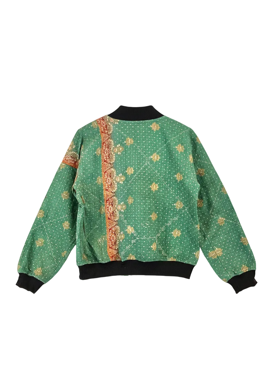 Sophia Reversible Kantha Bomber - Evergreen Gratitude - M