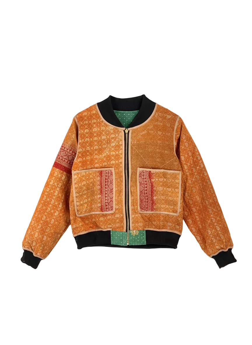 Sophia Reversible Kantha Bomber - Evergreen Gratitude - M