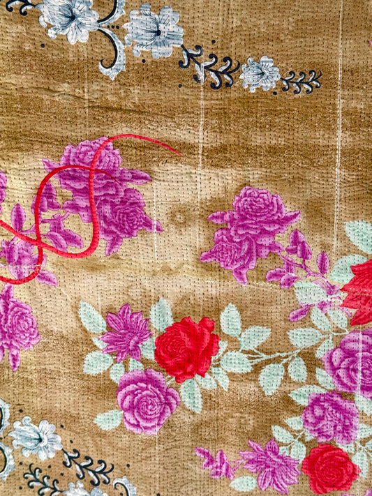 Rosewood Bloom Vintage Kantha Throw