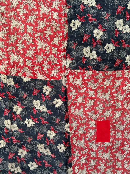 Crimson Petal Vintage Kantha Throw