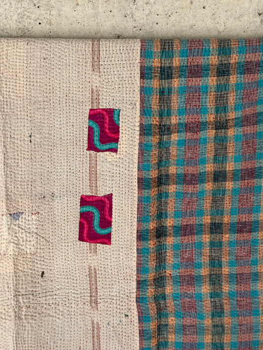 Crimson Petal Vintage Kantha Throw