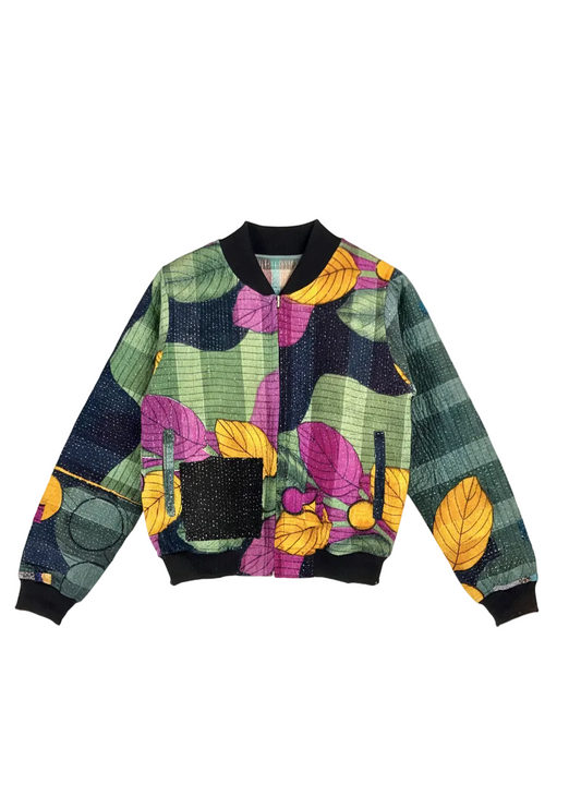 Sophia Reversible Kantha Bomber - Foliage Fresh Start - XS