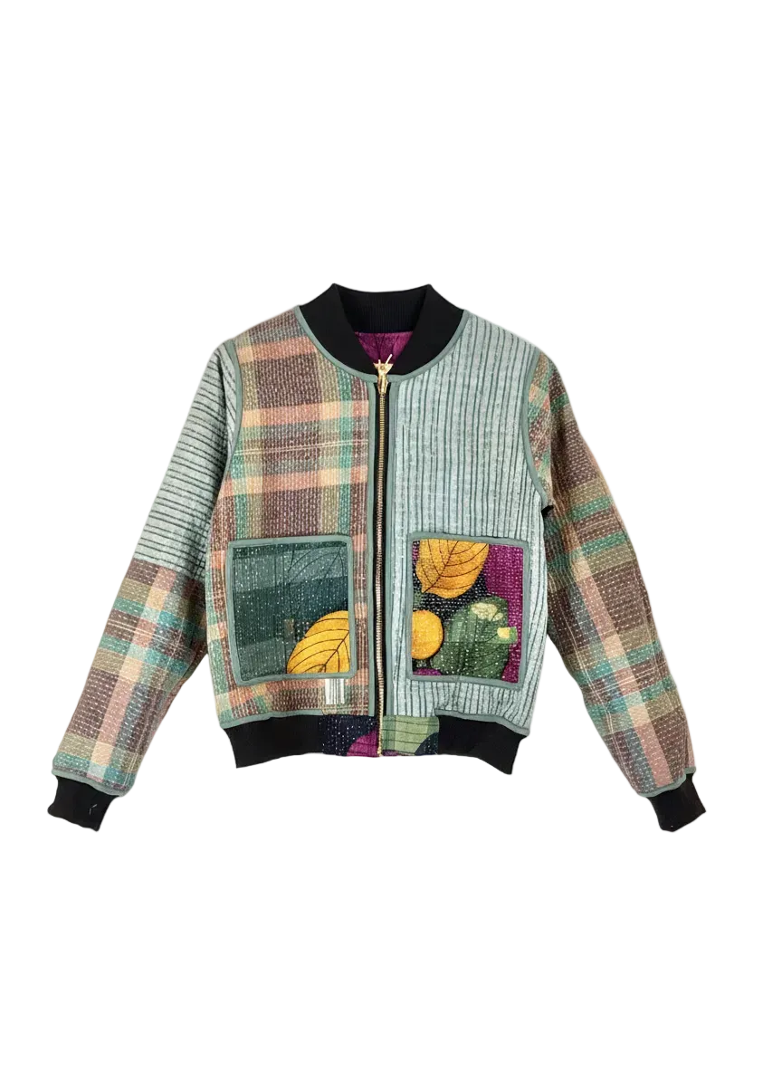 Sophia Reversible Kantha Bomber - Foliage Fresh Start - XS