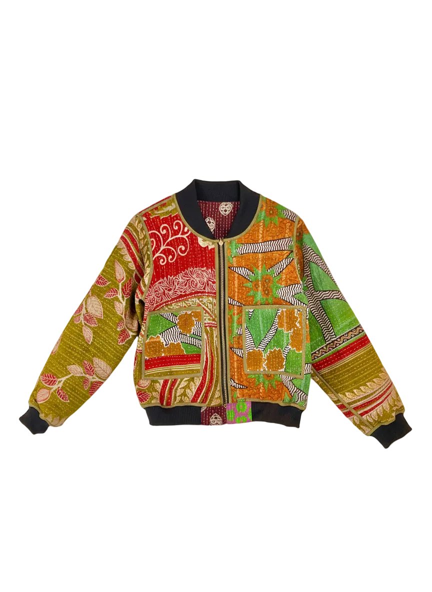 Sophia Reversible Kantha Bomber - Harvest Abundance - L