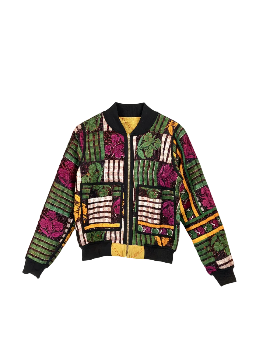 Sophia Reversible Kantha Bomber - Golden Harvest Heritage - XS
