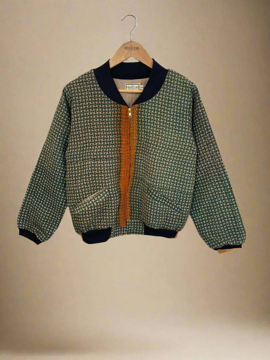 Nadia Bomber Jacket  | Vintage Kantha - Green Camp (M)