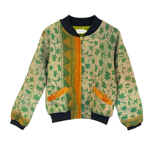 Nadia Bomber Jacket  | Vintage Kantha - Green Leaves (M)