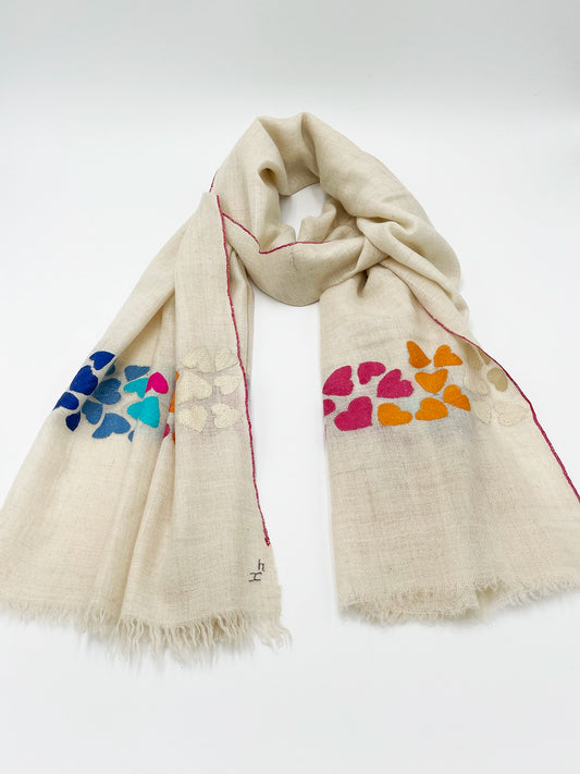 Handwoven 100% Pashmina - HEARTS EMBROIDERY