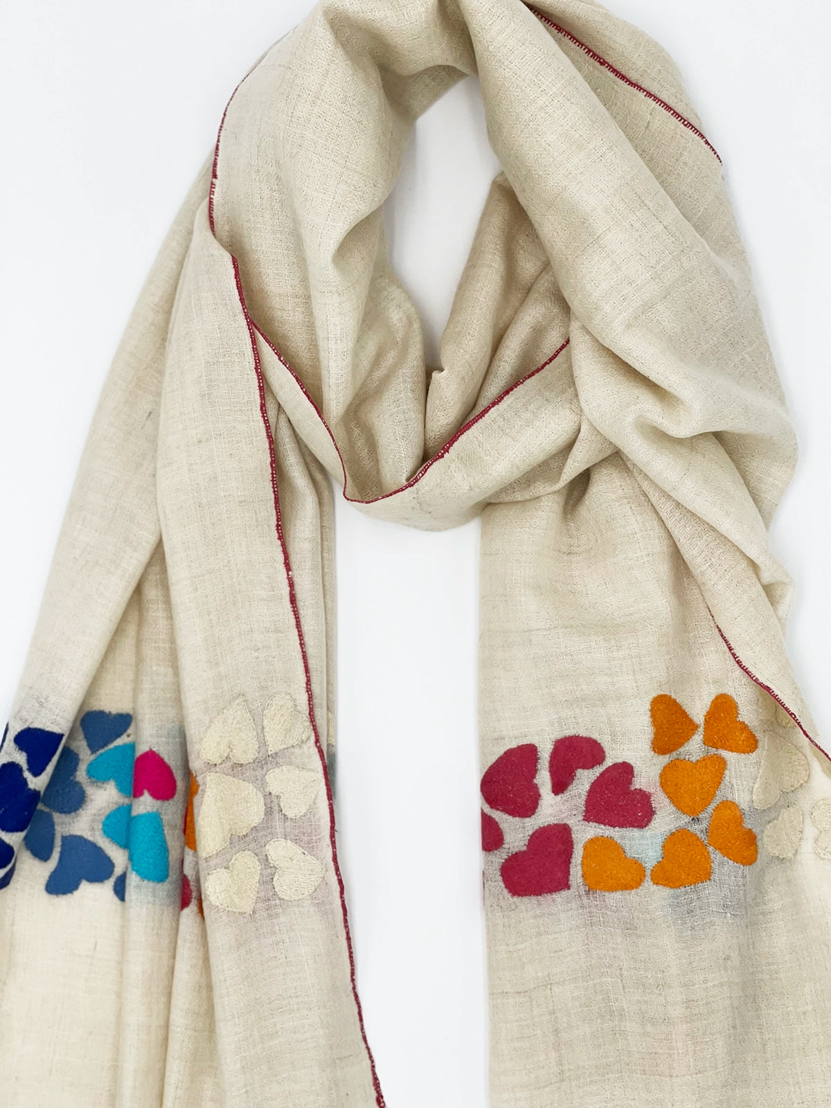 Handwoven 100% Pashmina - HEARTS EMBROIDERY