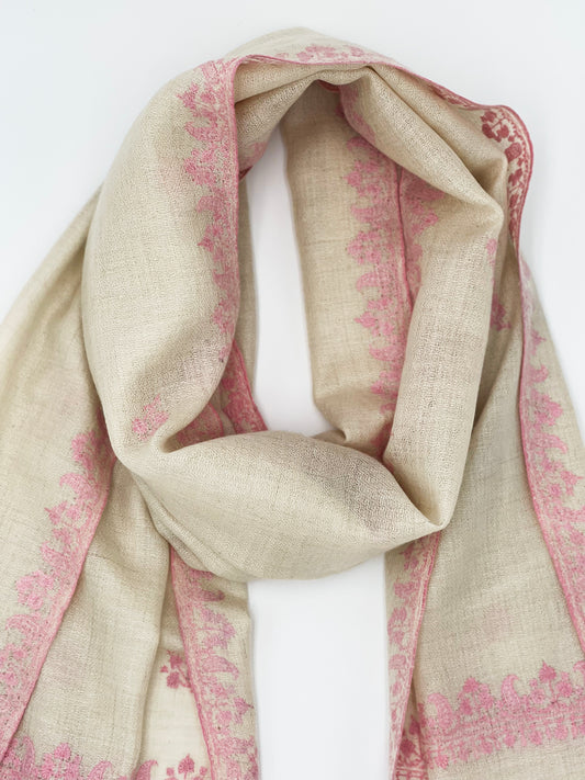 Handwoven & Embroidered Pashmina - Pink Floral