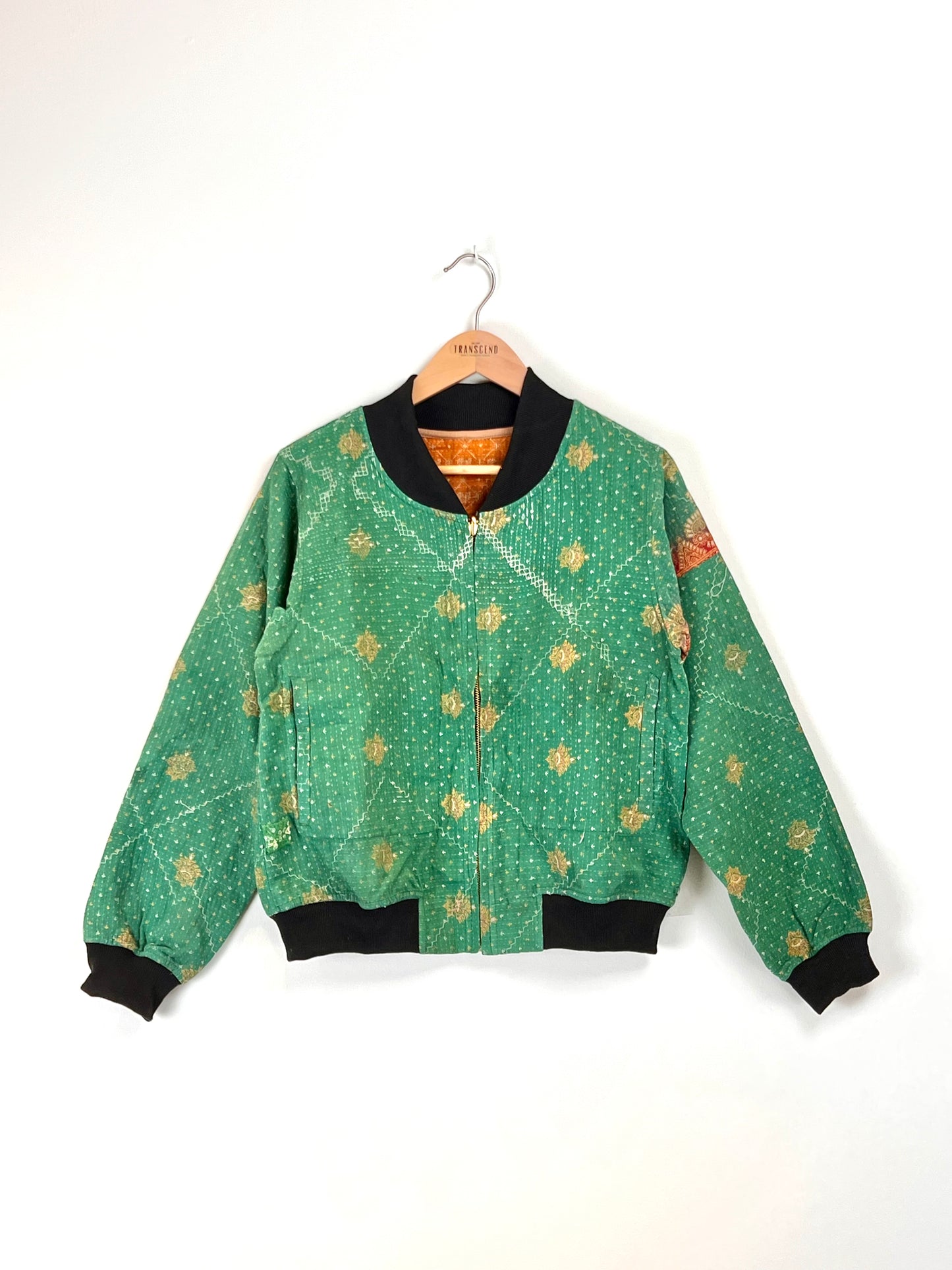 Sophia Reversible Kantha Bomber - Evergreen Gratitude - M