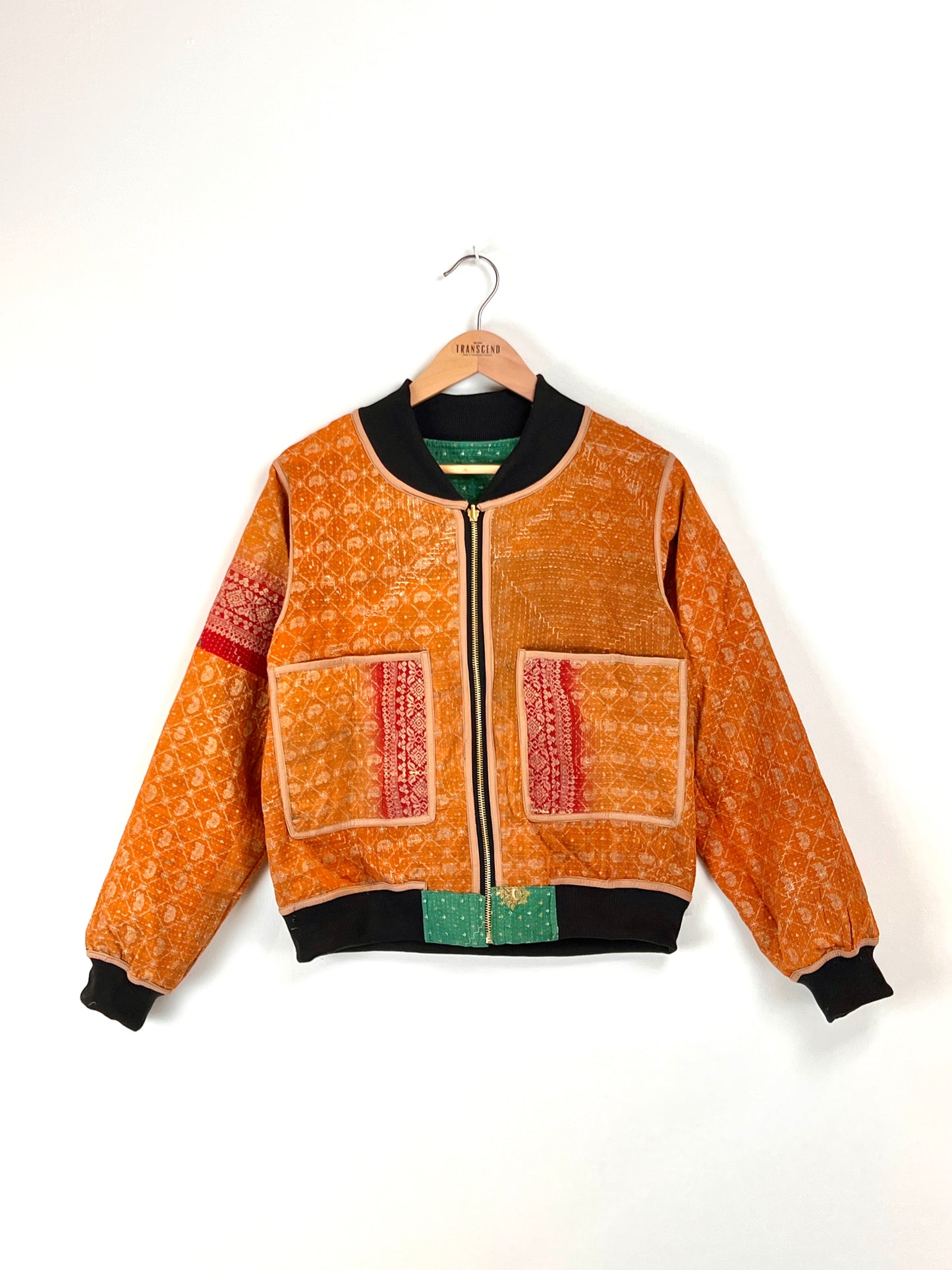 Sophia Reversible Kantha Bomber - Evergreen Gratitude - M