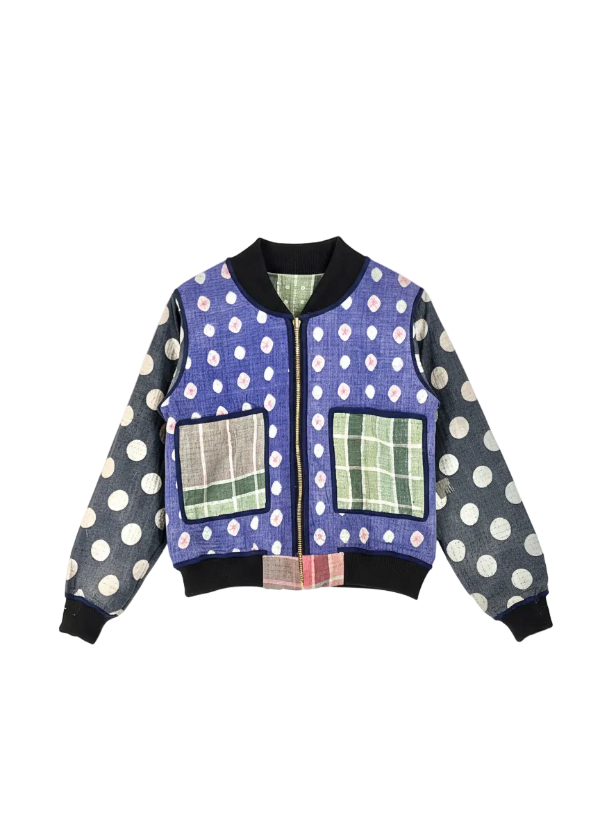 Sophia Reversible Kantha Bomber - Autumn Plaid Blessing - M