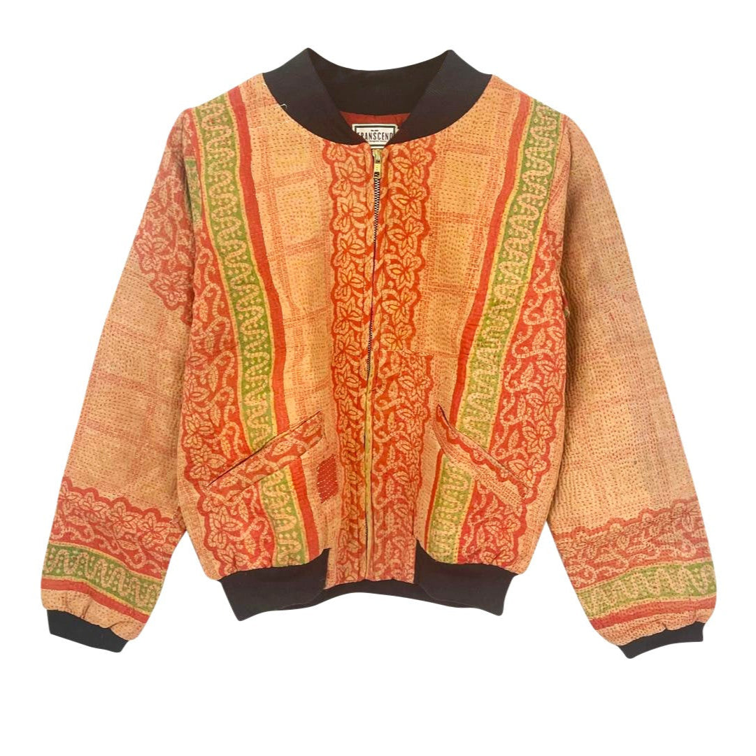 Nadia Bomber Jacket  | Vintage Kantha - Orange Sunset (S)