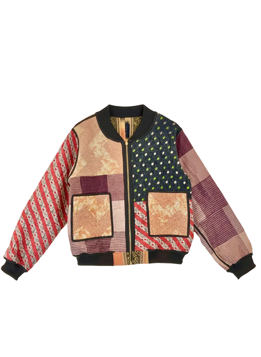 Sophia Reversible Kantha Bomber - Saffron Floral - XL