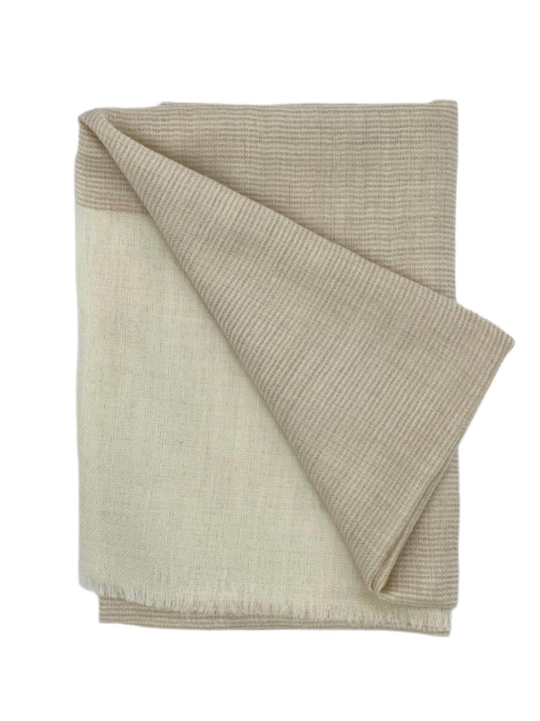 Soft Beige Cashmere Scarf with Stripes