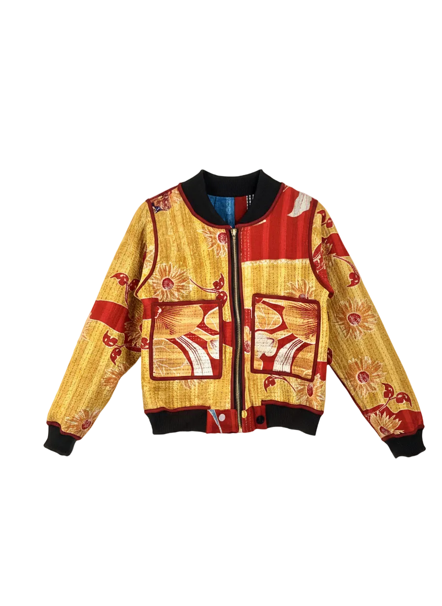 Sophia Reversible Kantha Bomber - Twilight Harvest - S