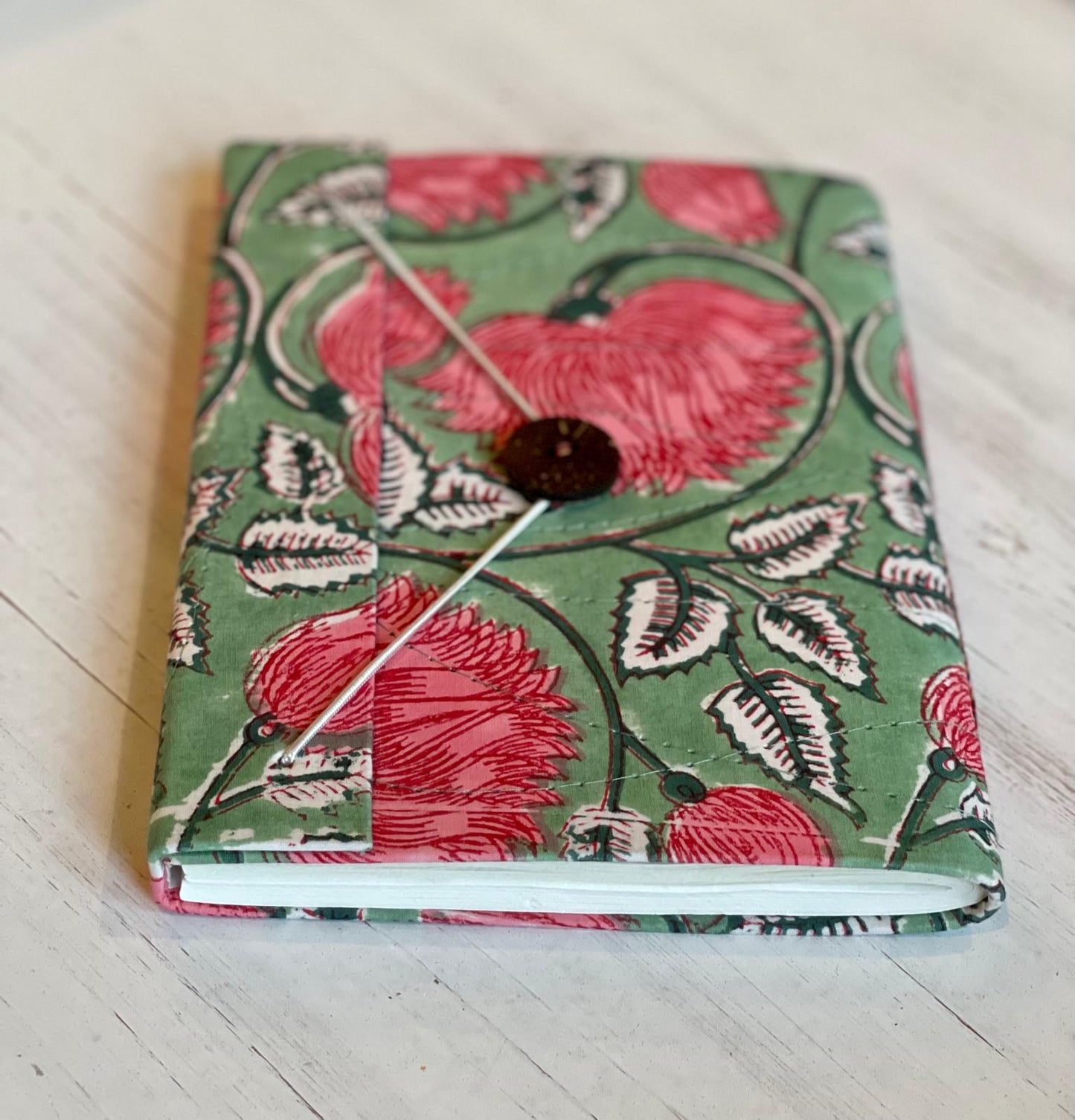 Green & Pink Floral Block Print Journal/Notebook