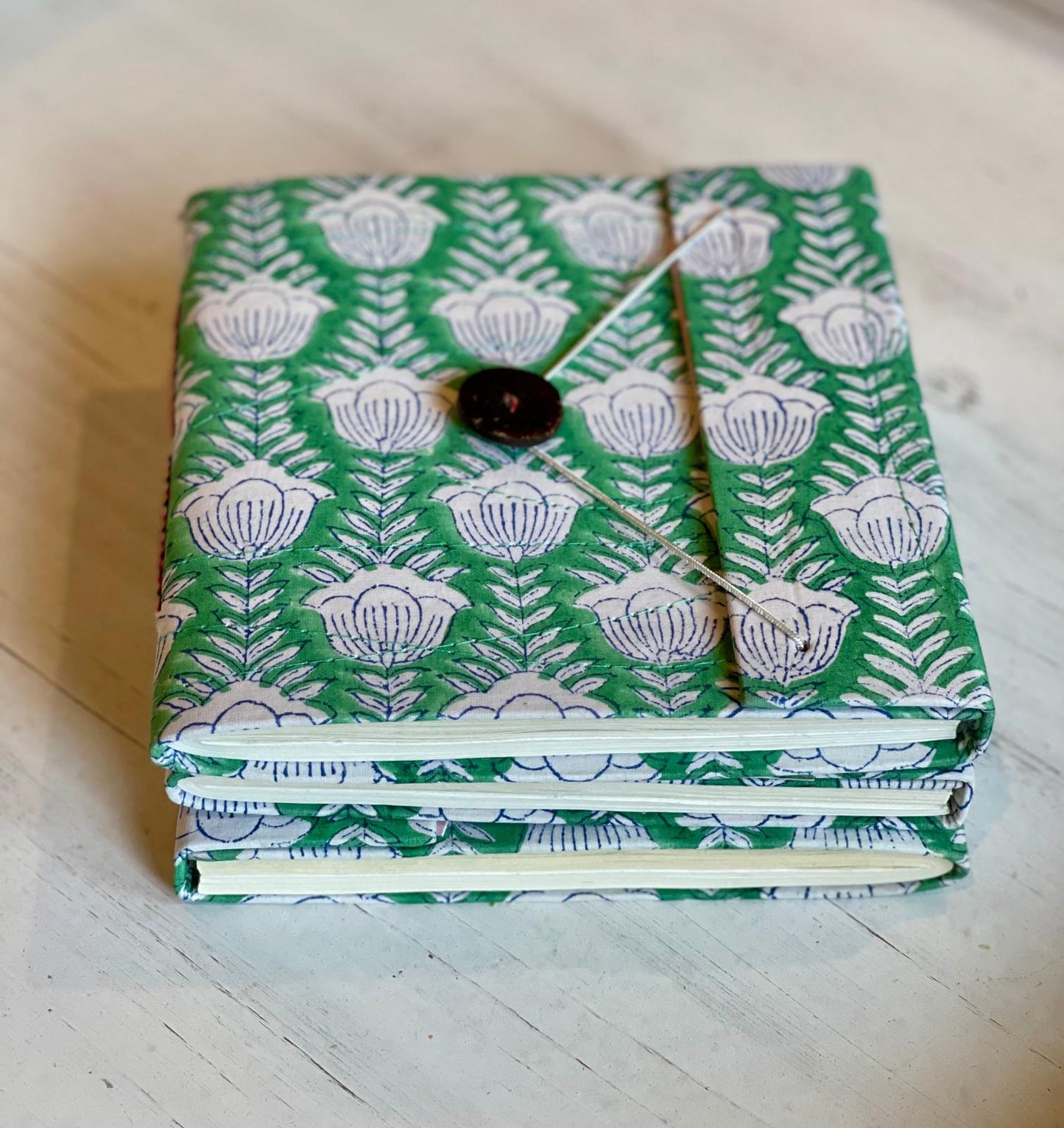 Green & White Floral Block Print Journal/Notebook