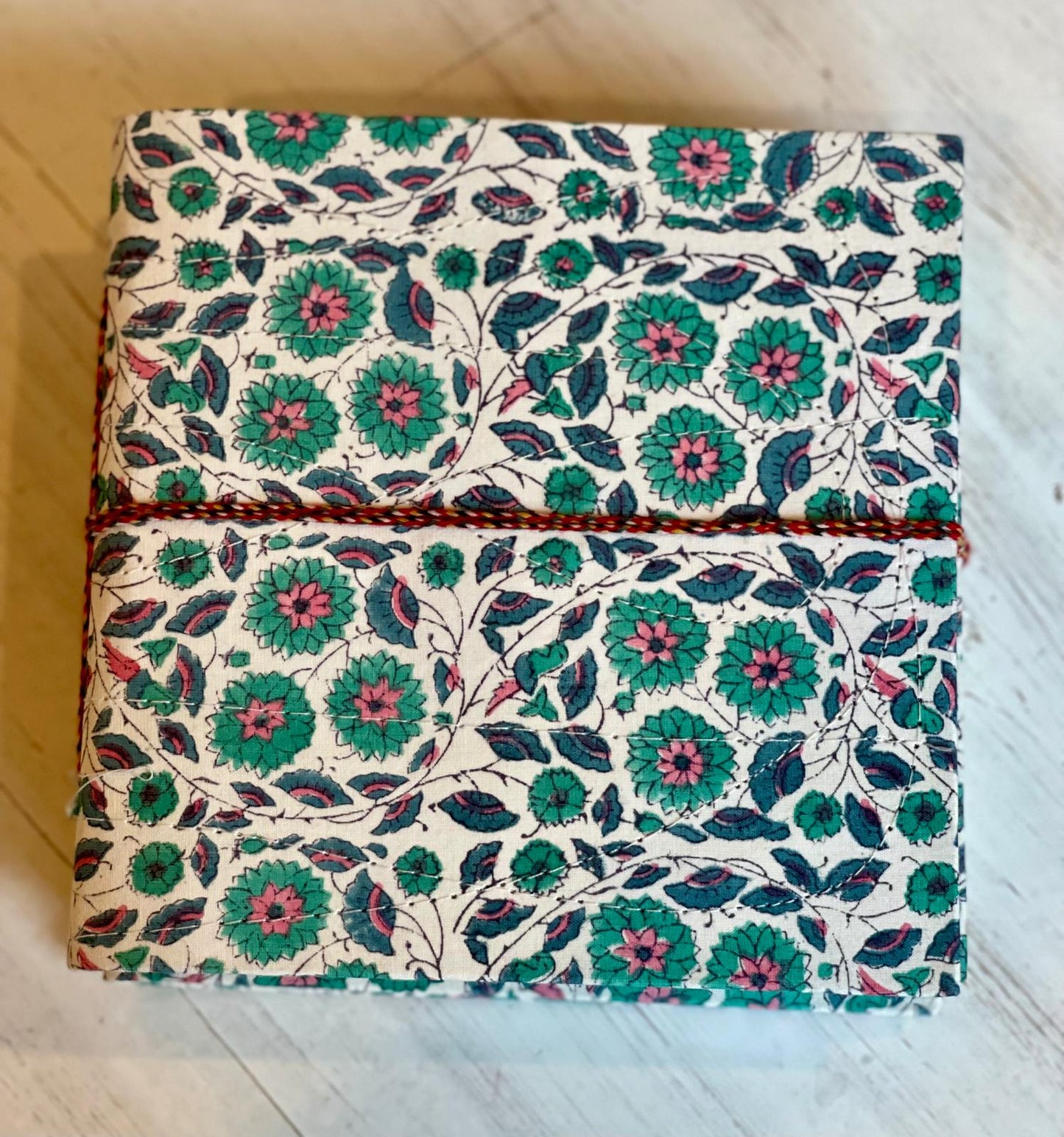 Block Print Journal/Notebook, Green & White Floral