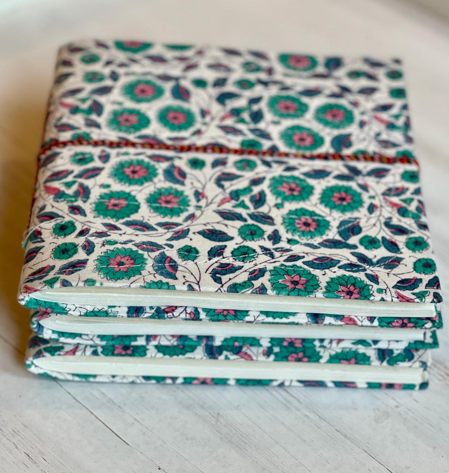 Block Print Journal/Notebook, Green & White Floral