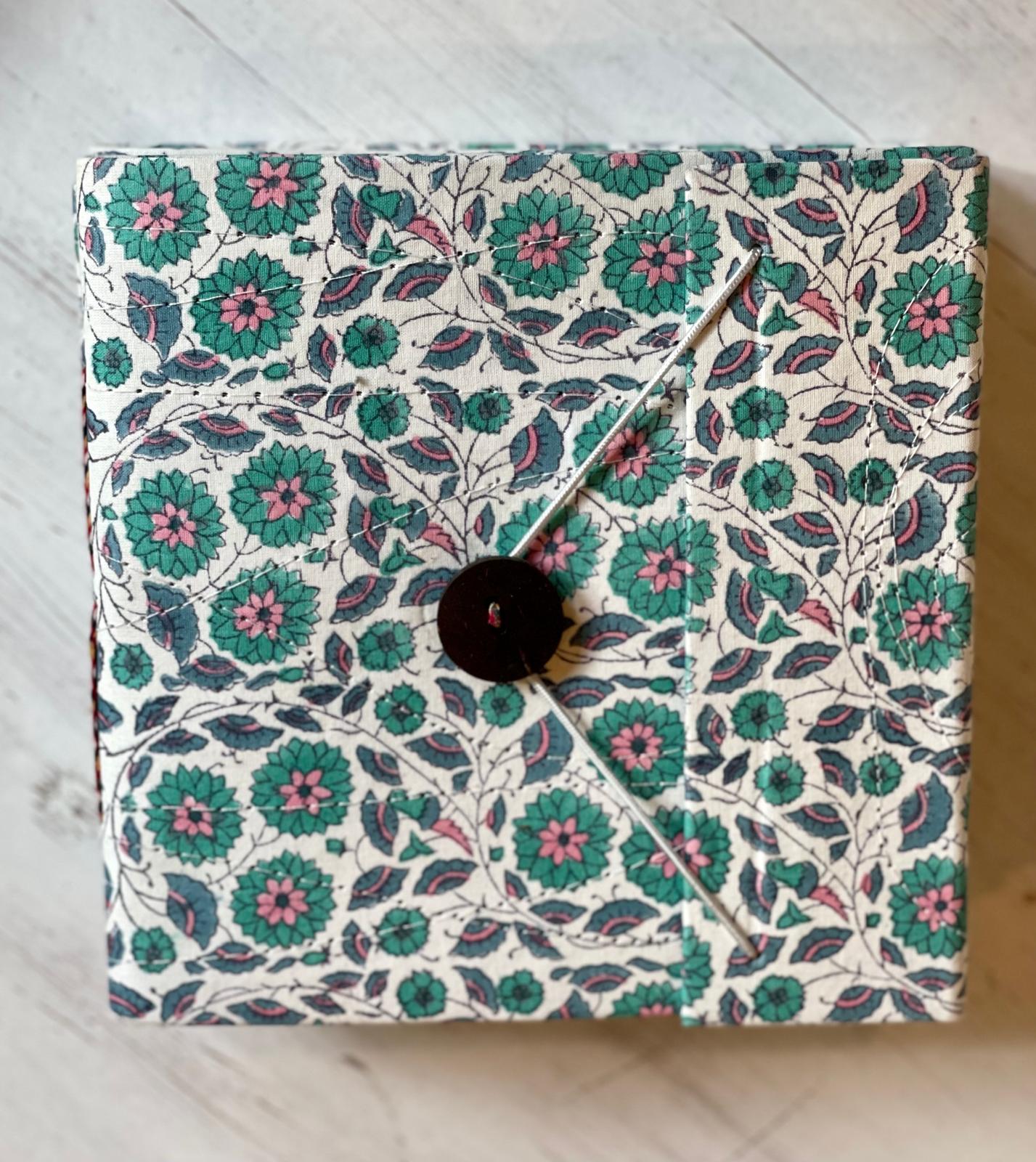 Block Print Journal/Notebook, Green & White Floral