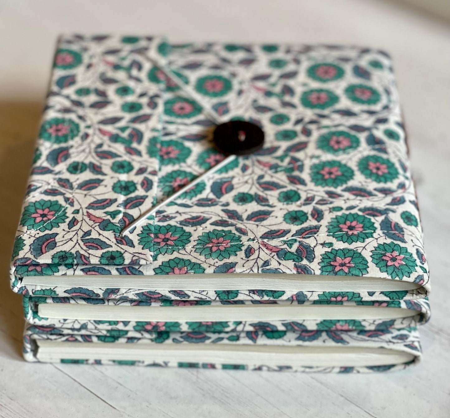 Block Print Journal/Notebook, Green & White Floral