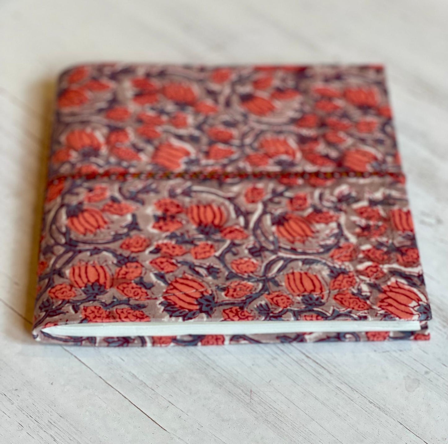 Orange Floral Print Block Print Journal/Notebook