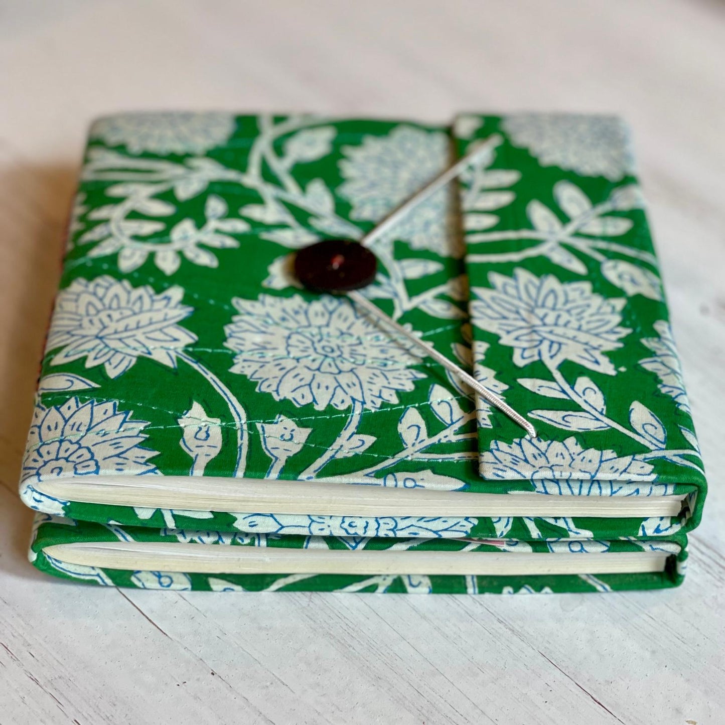 Bright Green Floral Print Block Print Journal/Notebook