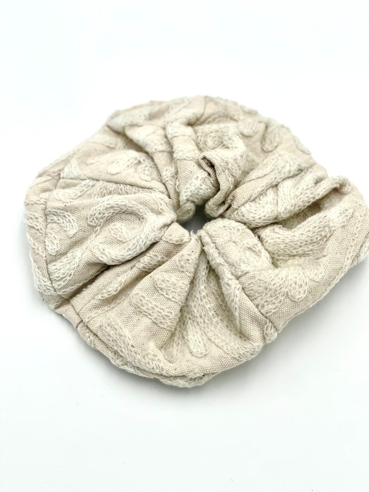 Embroidered Oversized Scrunchie - White On White Embroidery