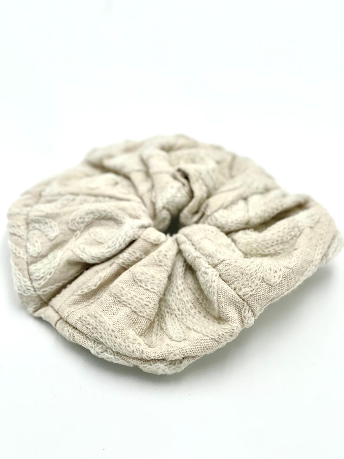 Embroidered Oversized Scrunchie - White On White Embroidery