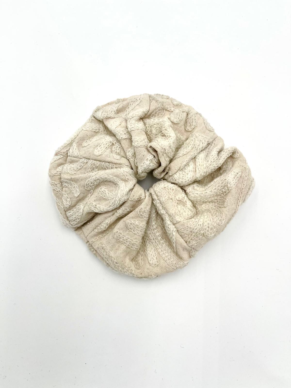 Embroidered Oversized Scrunchie - White On White Embroidery