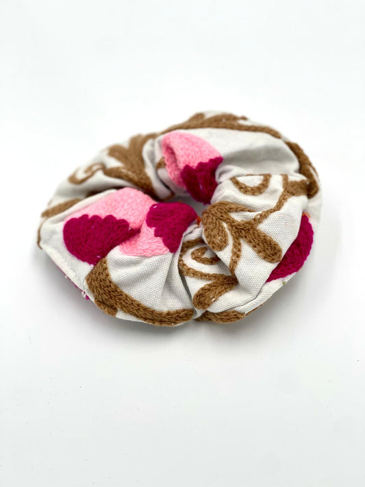 Embroidered Oversized Scrunchie - Pink Embroidery