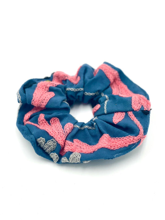 Embroidered Oversized Scrunchie - Suzani Embroidery Blue