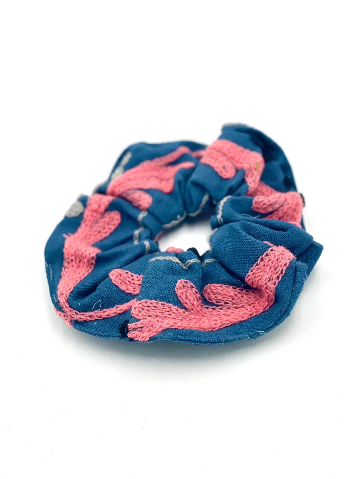 Embroidered Oversized Scrunchie - Suzani Embroidery Blue