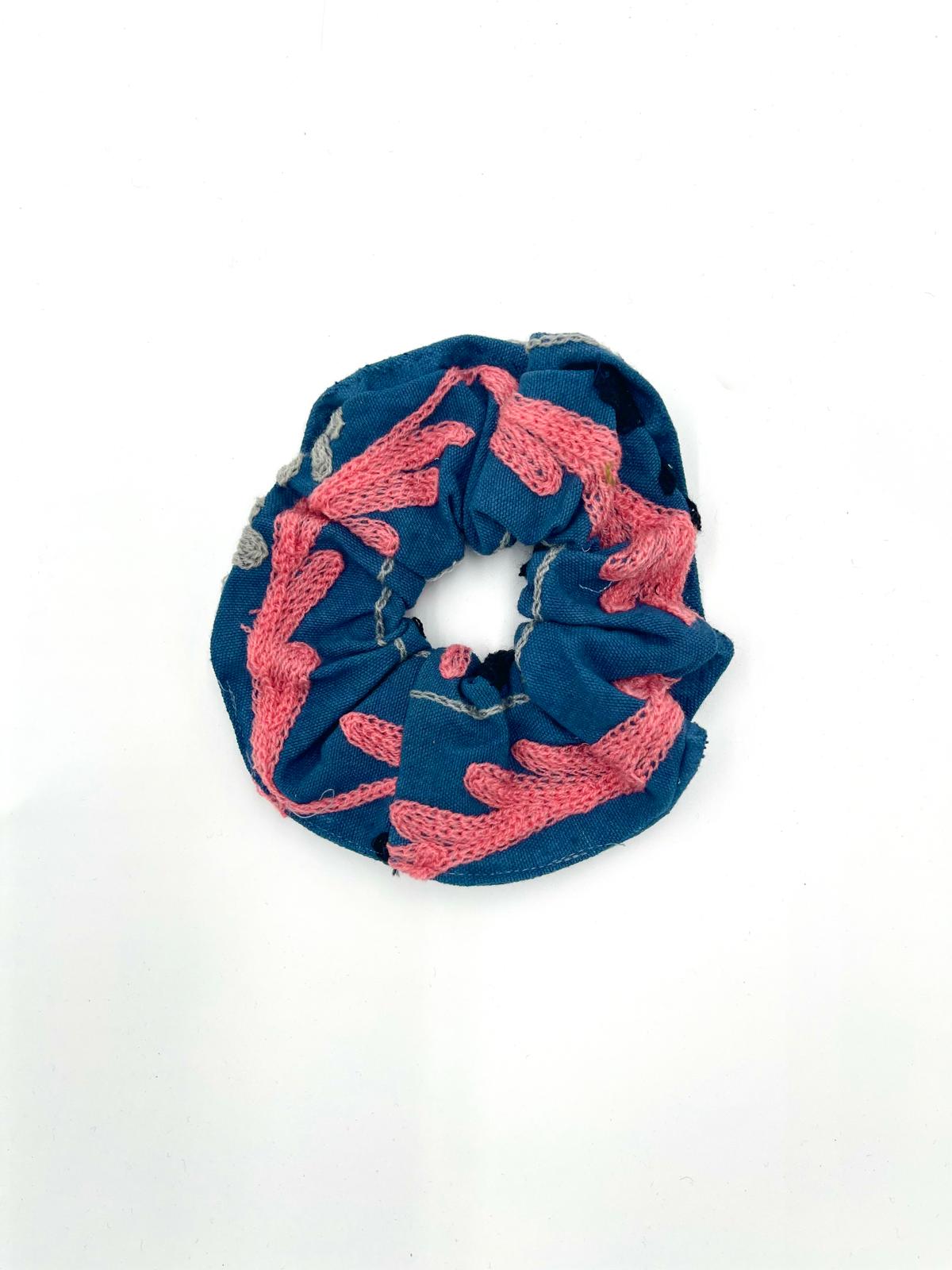 Embroidered Oversized Scrunchie - Suzani Embroidery Blue