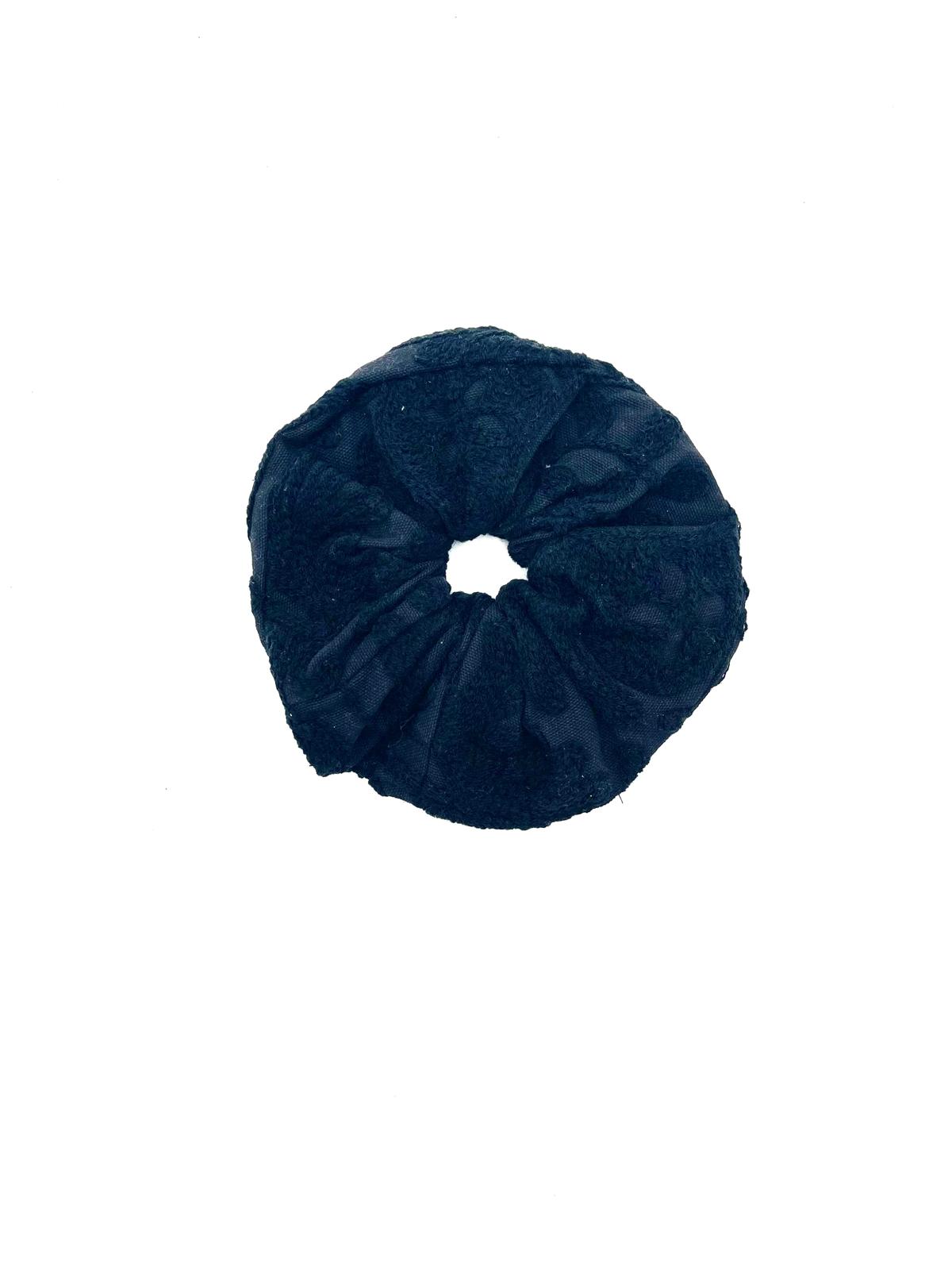 Embroidered Oversized Scrunchie - Black