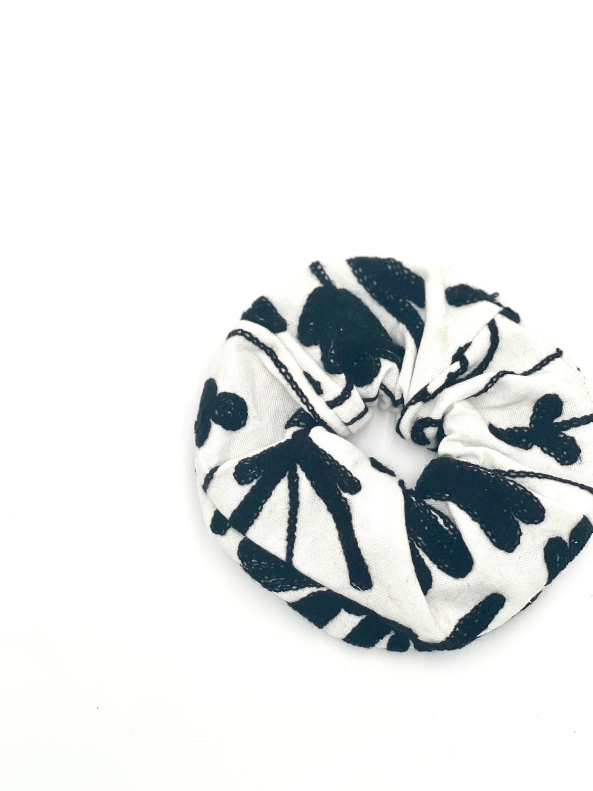 Embroidered Oversized Scrunchie - Black & White