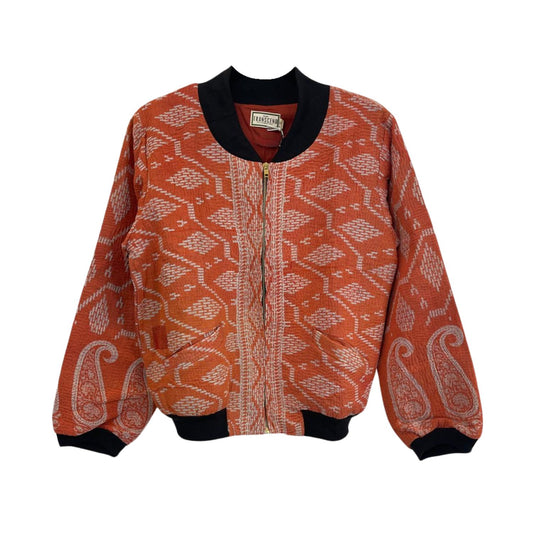 Kantha Bomber Jacket | Orange Diamond (M)
