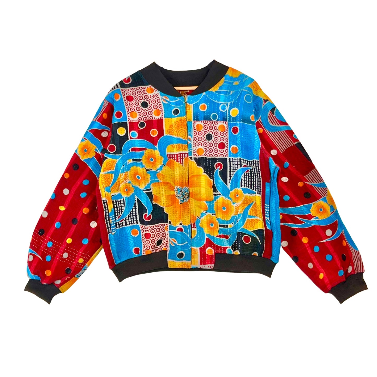 Sophia Reversible Kantha Bomber - Cranberry Dawn - XXL