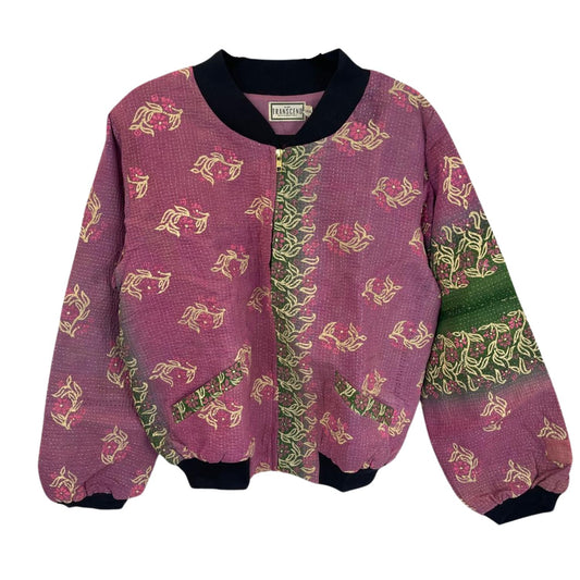 Nadia Bomber Jacket  | Vintage Kantha - Plum & Fern (XL)