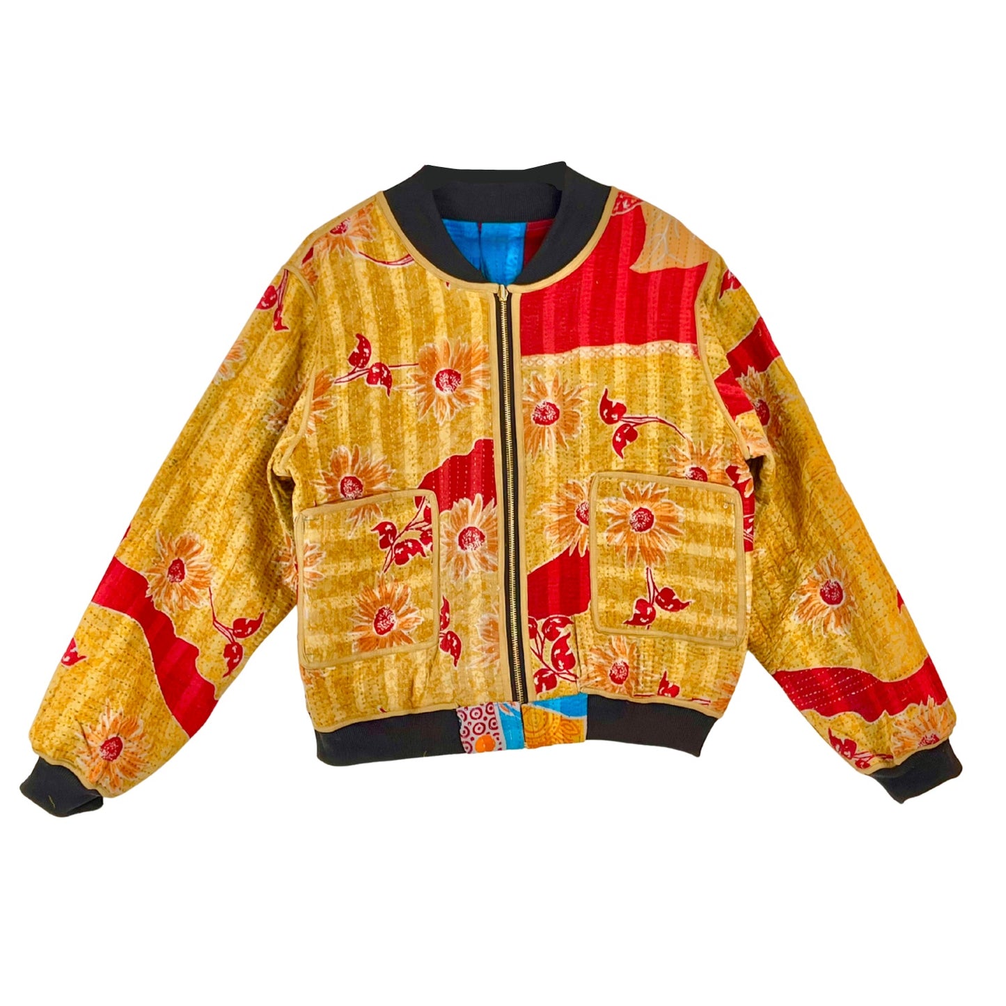 Sophia Reversible Kantha Bomber - Cranberry Dawn - XXL