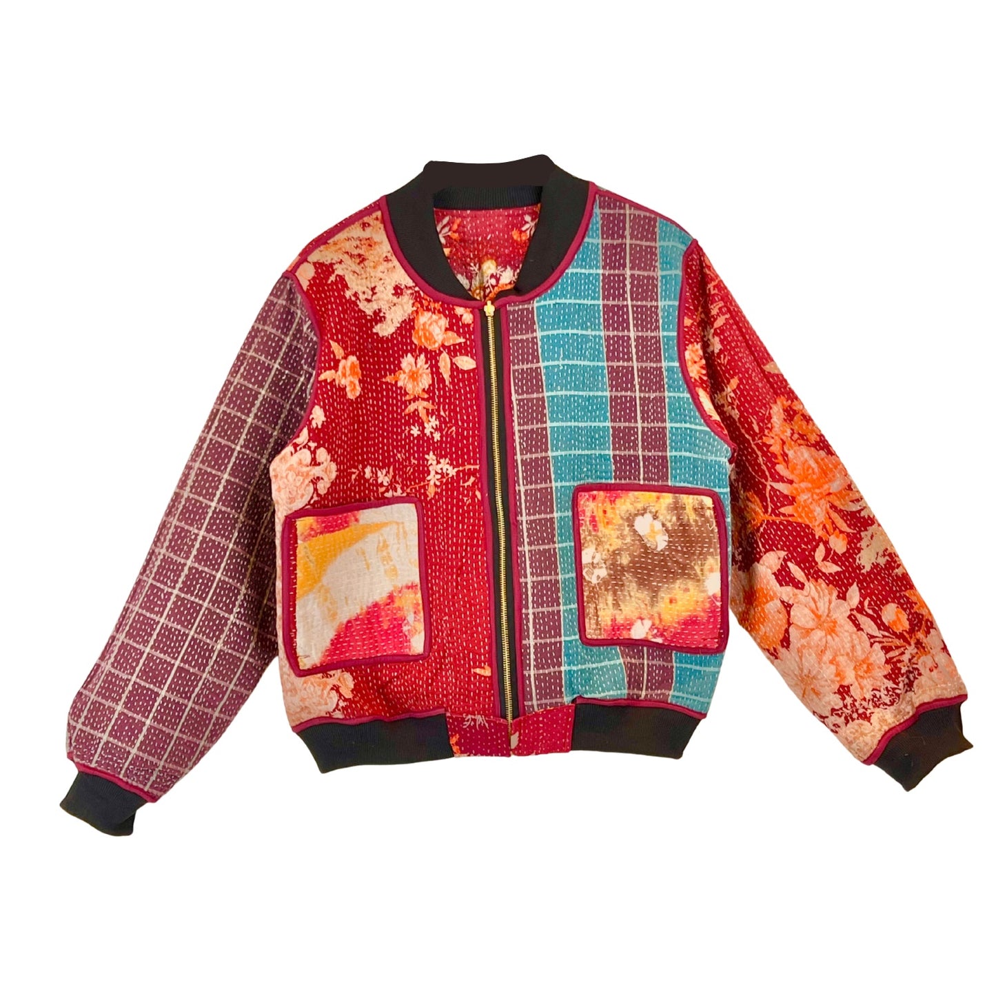 Sophia Reversible Kantha Bomber - Festive Floral - XXL