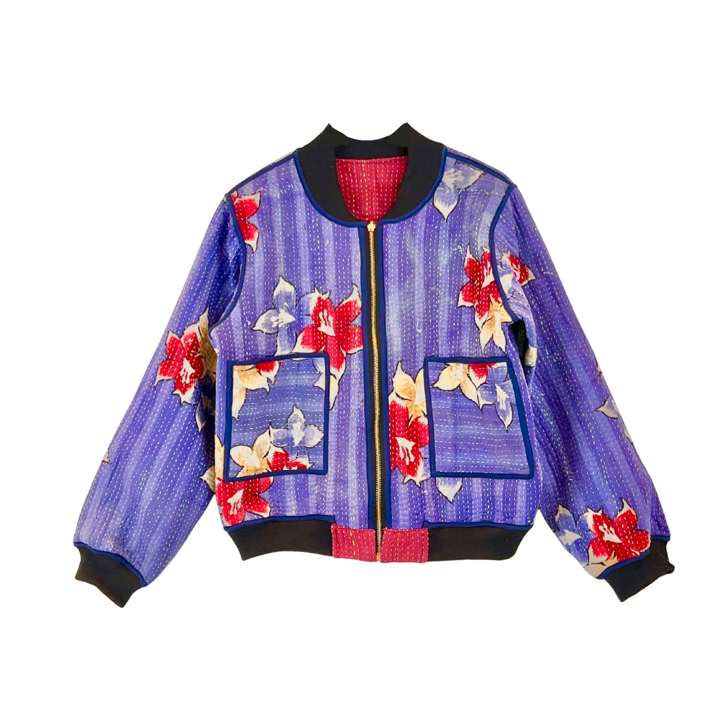 Sophia Reversible Kantha Bomber - Blush Patchwork XL