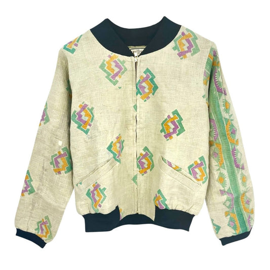 Nadia Bomber Jacket | Vintage Kantha - Light Grey Green (S)