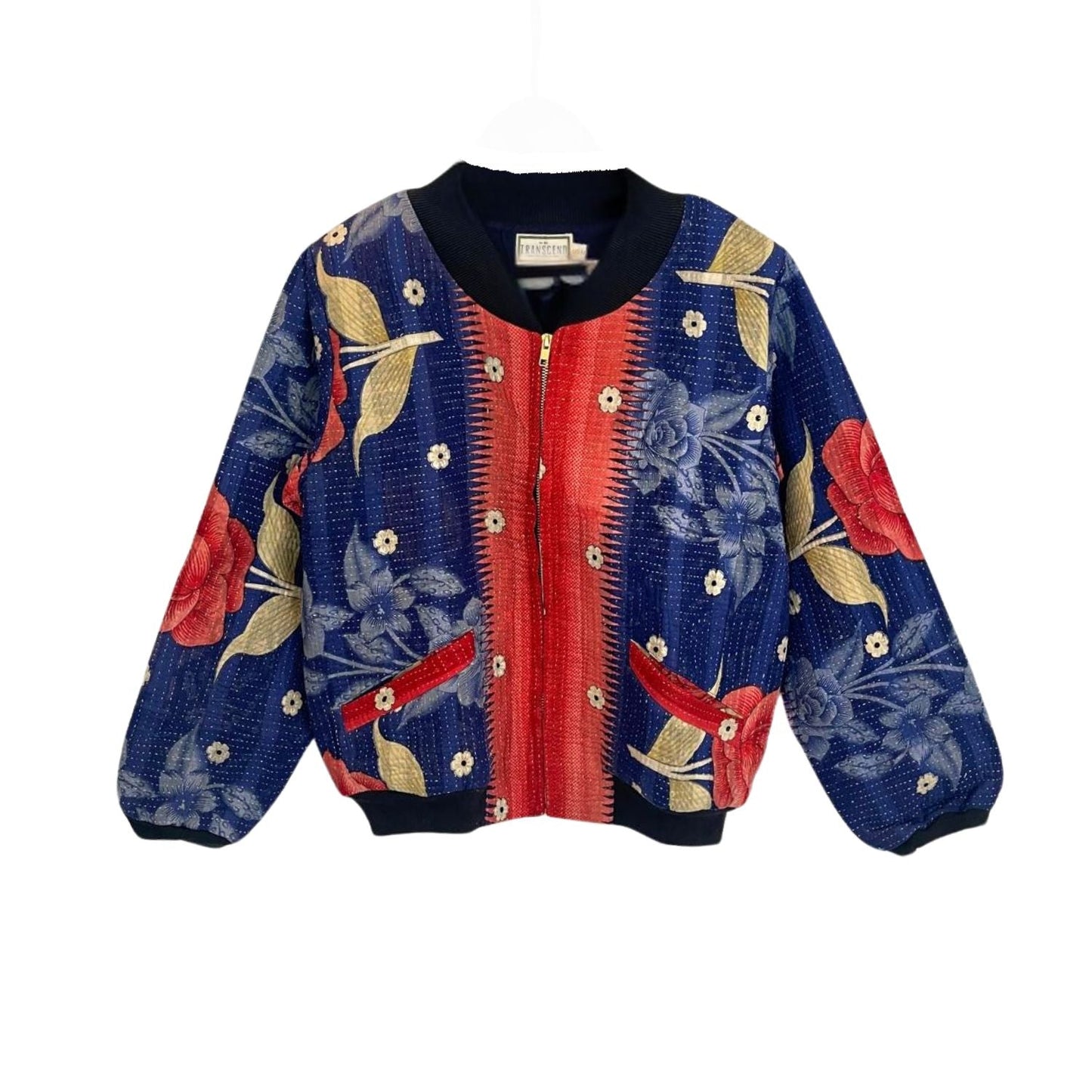 Nadia Bomber Jacket  | Vintage Kantha - Navy Red Floral (M)