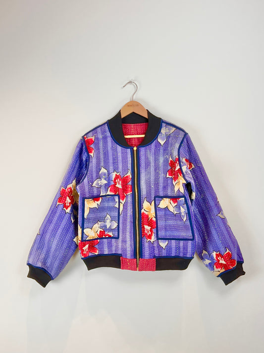 Sophia Reversible Kantha Bomber - Blush Patchwork XL