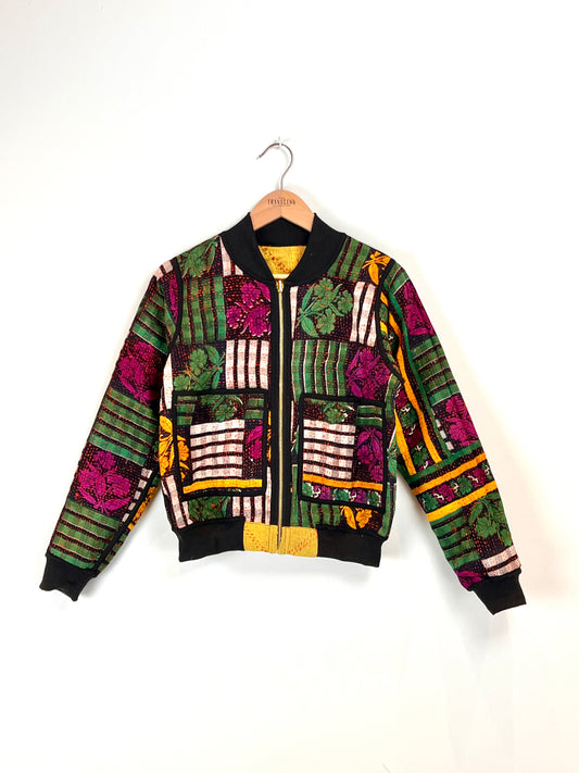 Sophia Reversible Kantha Bomber - Golden Harvest Heritage XS